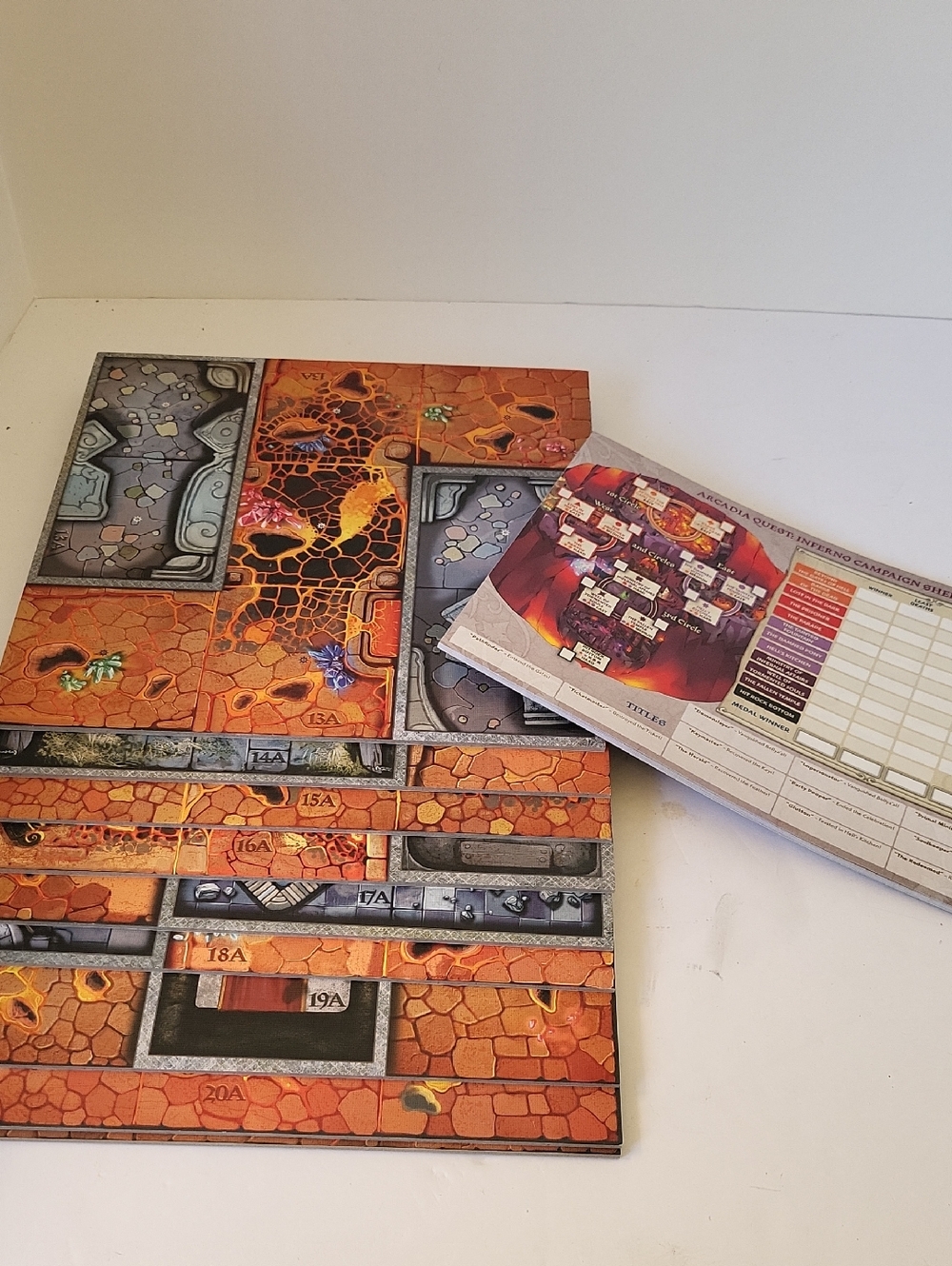 Arcadia Quest:Inferno Game Board Tiles 13-21 And Campaign Sheets (20) Parts Only